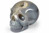 Polished Banded Agate Skull with Quartz Crystal Pocket #237017-1